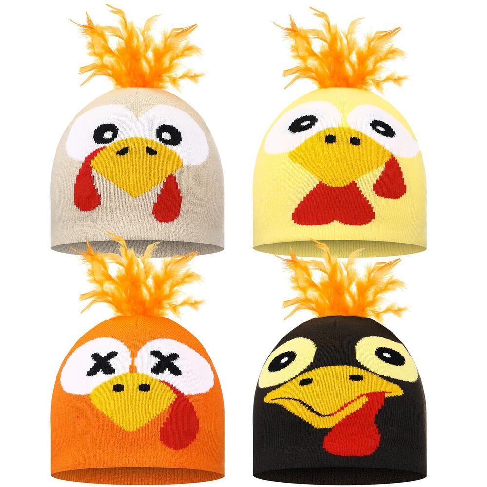 6607 4 Pcs Thanksgiving Turkey Beanie Hat Multiple Designs Turkey Hats